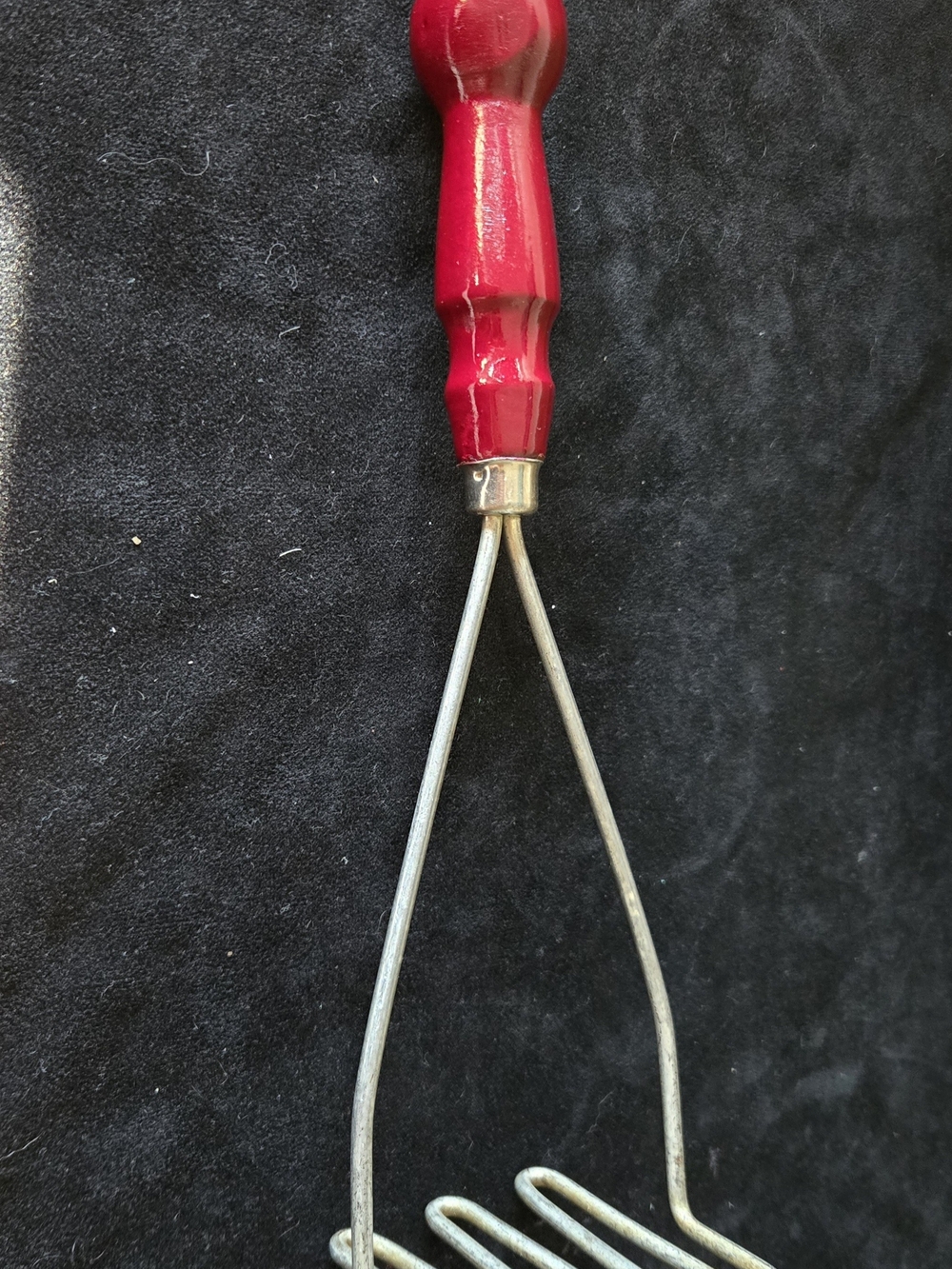 Vintage Red Wooden-Handle Potato Masher Sturdy Handle